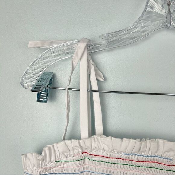 English Factory Smocked White Rainbow Midi Dress W/Pockets Adjustable Ties Sz M - Picture 8 of 16